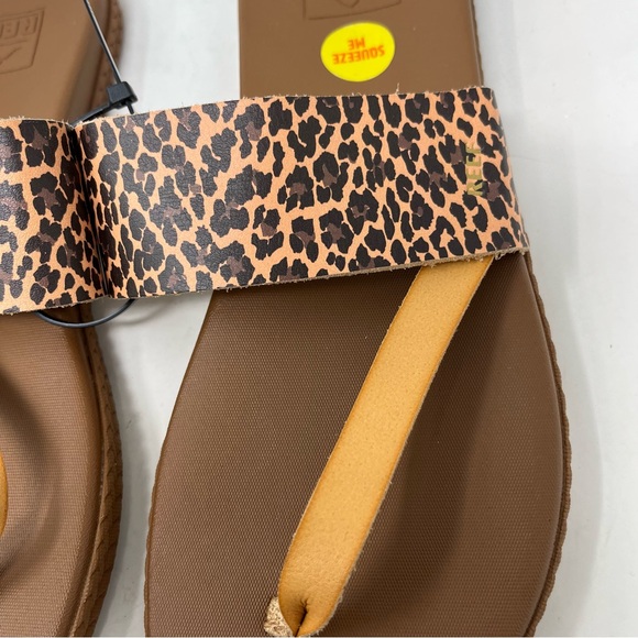 Reef Brown Cushion Sol Diagonal T Strap Flip Flop Sandals Size 9 NWT Leopard - Picture 3 of 7